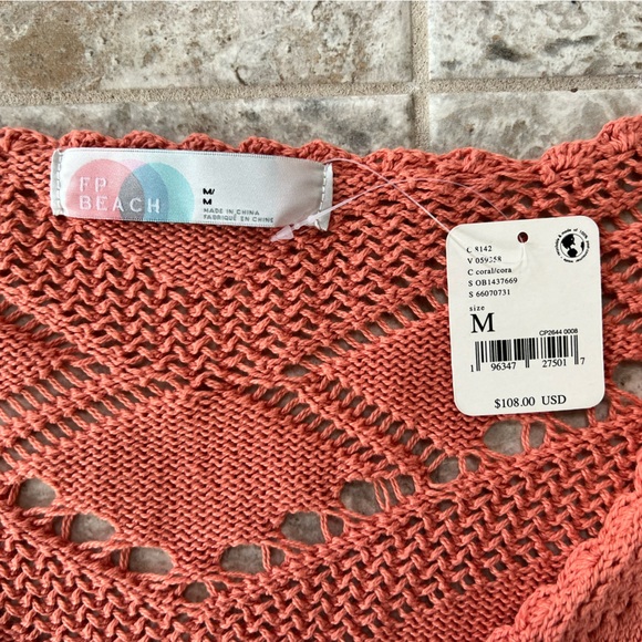Free People Beach NWT Morgan Fauxchet Knit Tie Front Cardigan in Coral Orange, M - Picture 9 of 14